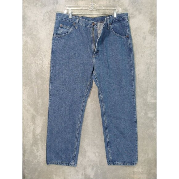 Wrangler Jeans Mens 36x29 Blue Denim Regular Fit 5 Star Premium Dark Wash - Picture 1 of 10